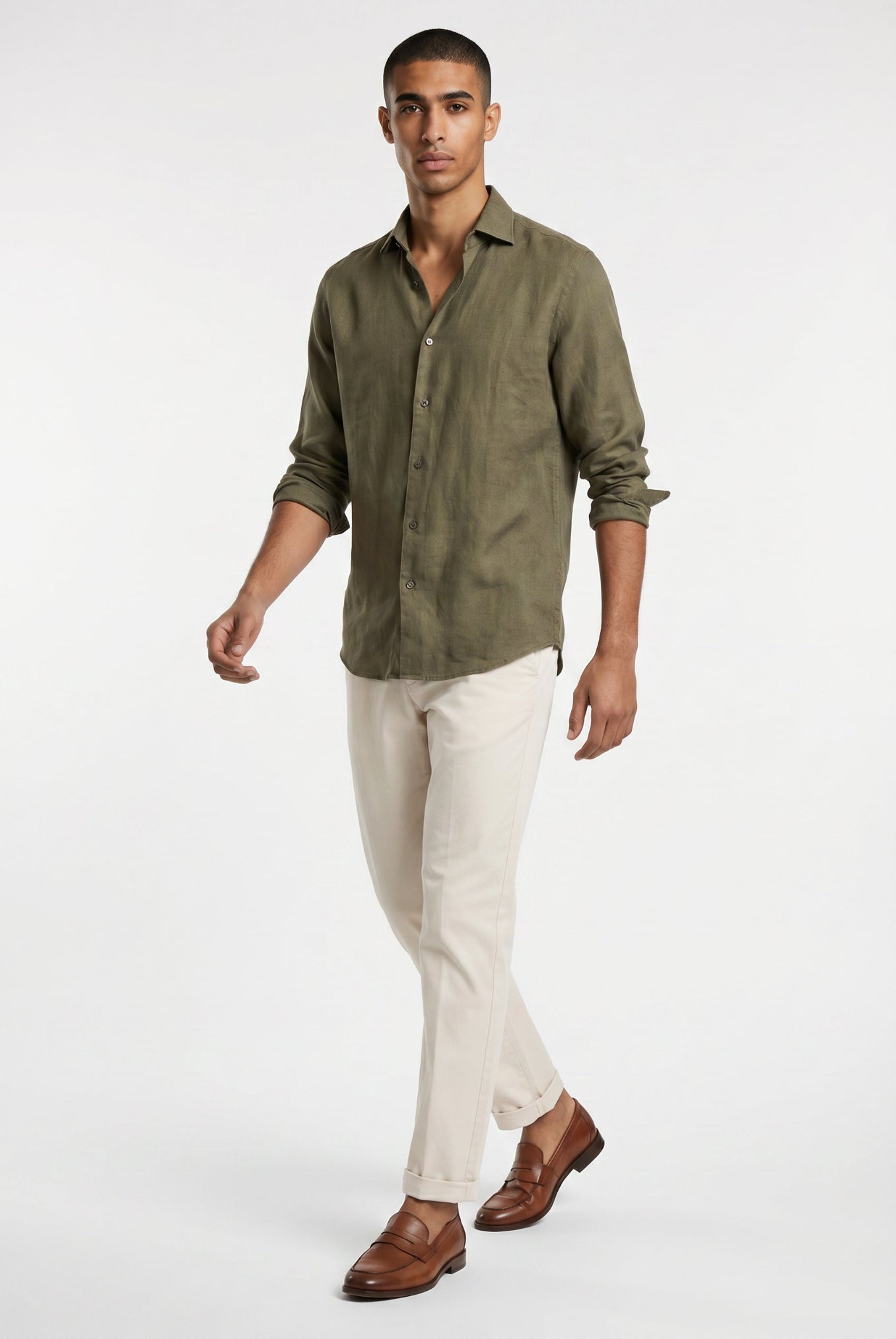 Blutailor Olive Green Linen Shirt
