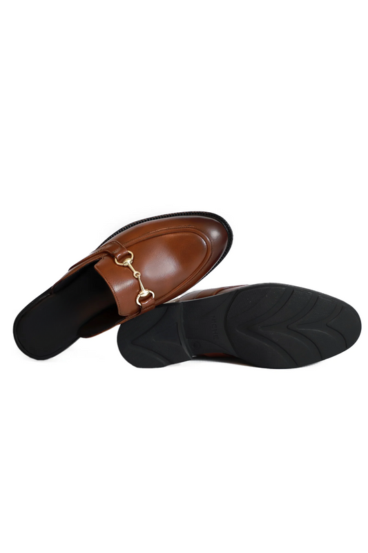Tan Brown Horsebit Mule