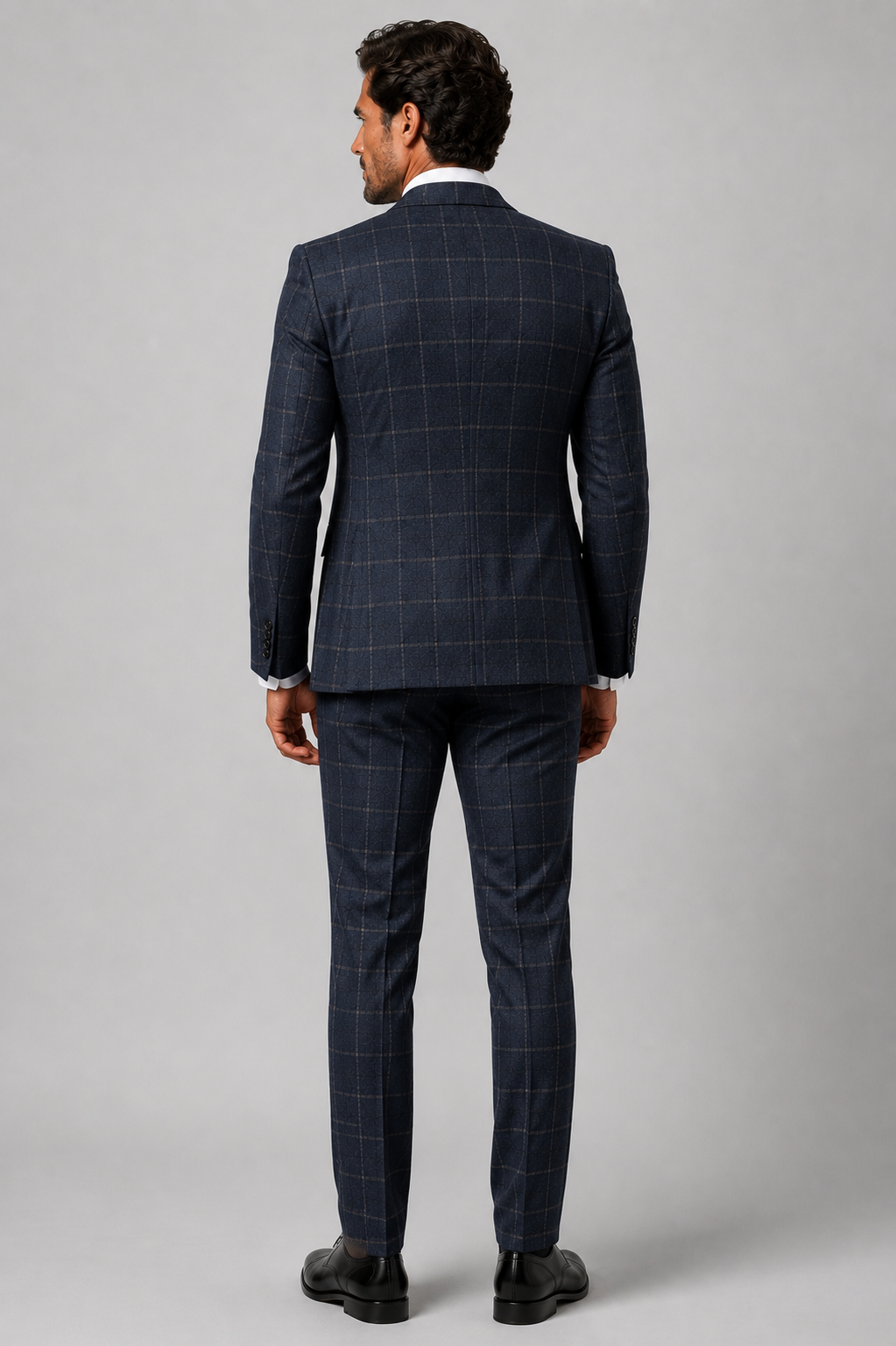 Blutailor Navy Windsor Grid 3 piece Suit