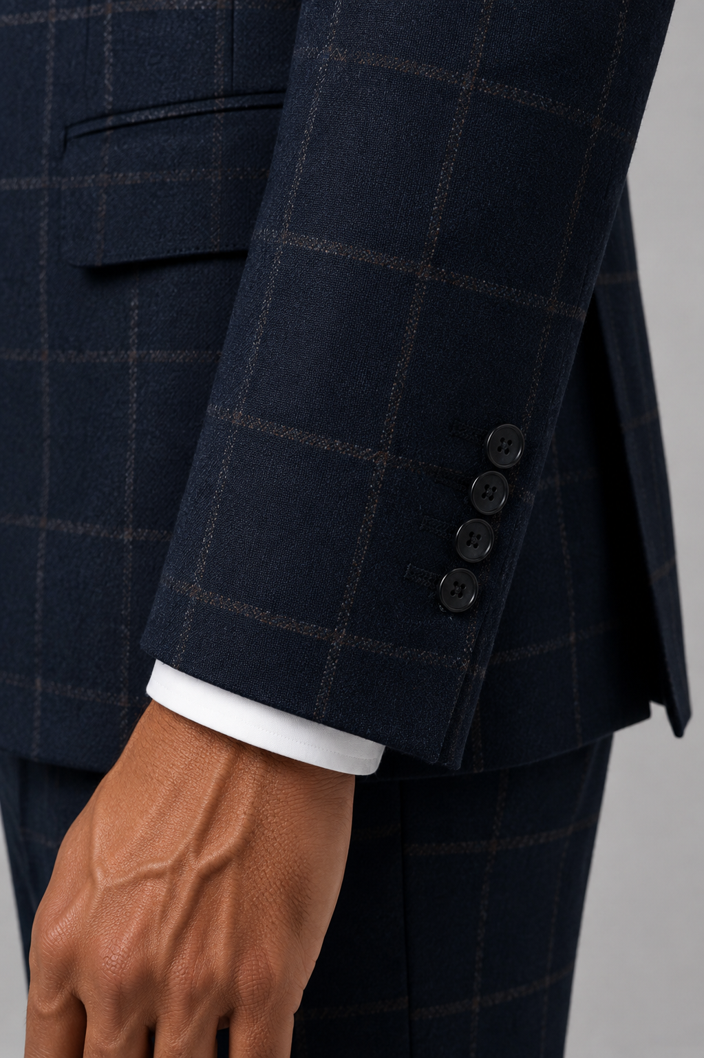 Blutailor Signature Navy Windsor Grid 3 piece Half Canvas Suit