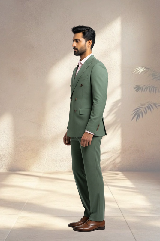 2 Piece Double Breasted Sage green suit
