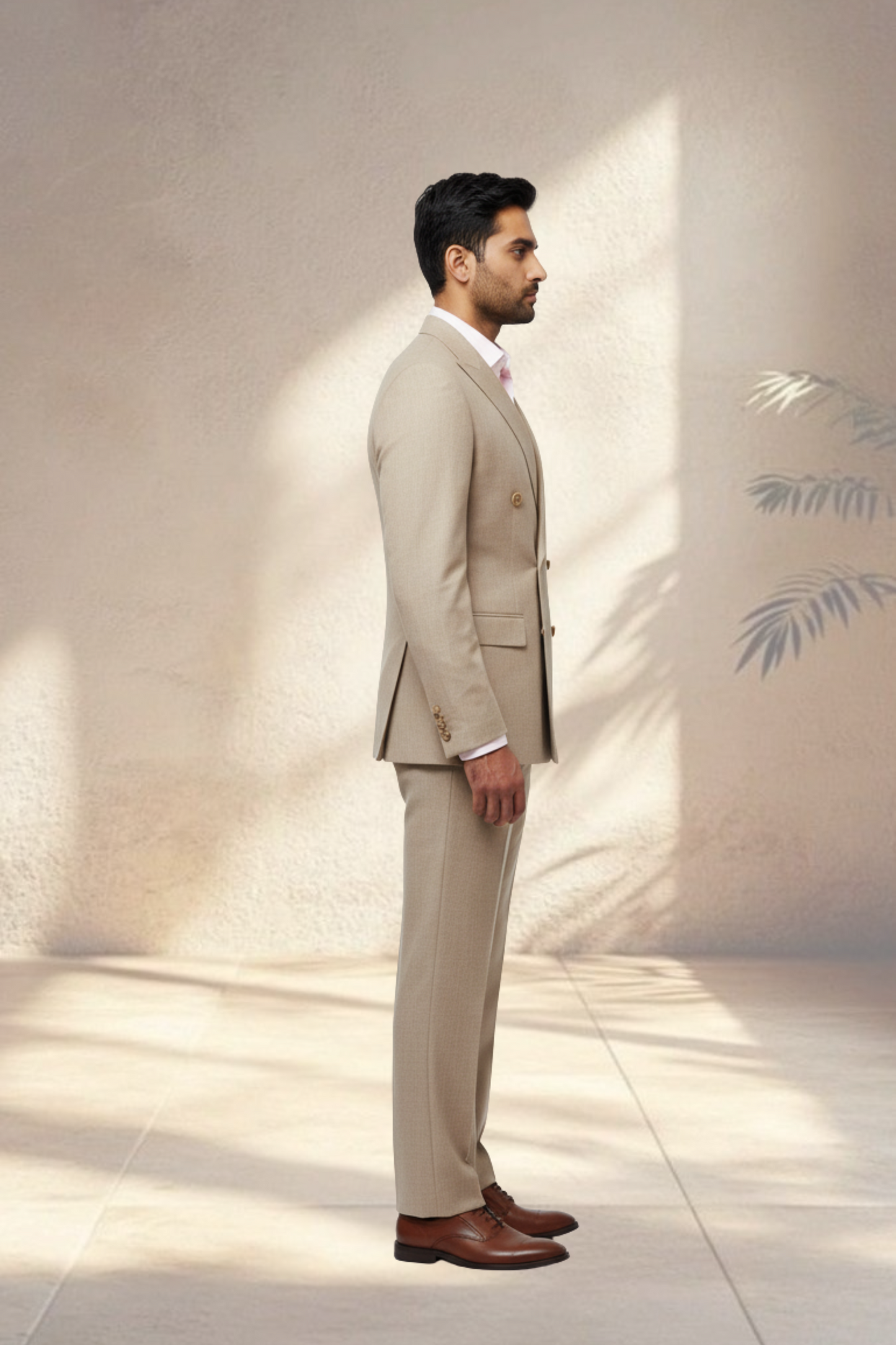 2 Piece Double Breasted Beige Suit