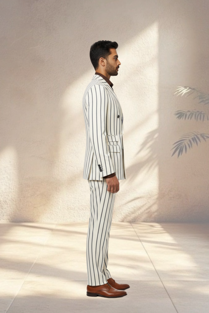 2 Piece Double Breasted Pin Stripe white suit