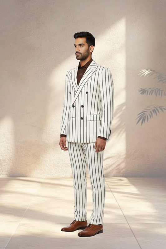 2 Piece Double Breasted Pin Stripe white suit