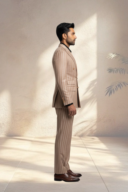 2 Piece Double Breasted Peach Pin Stripe Suit