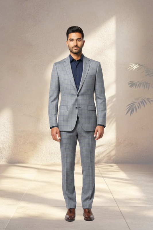 2 Piece grey suit with subtle blue checks