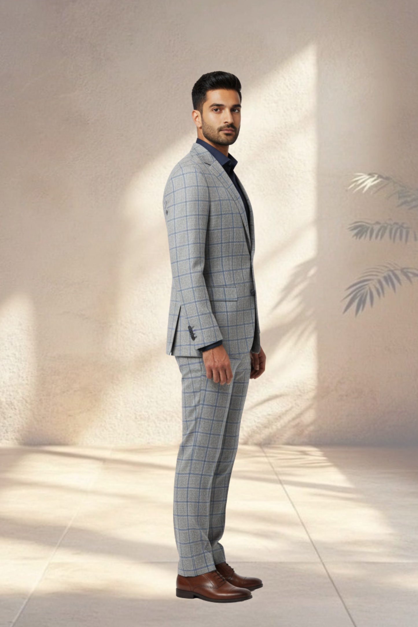 2 Piece grey suit with subtle blue checks