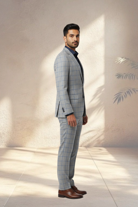 2 Piece grey suit with subtle blue checks