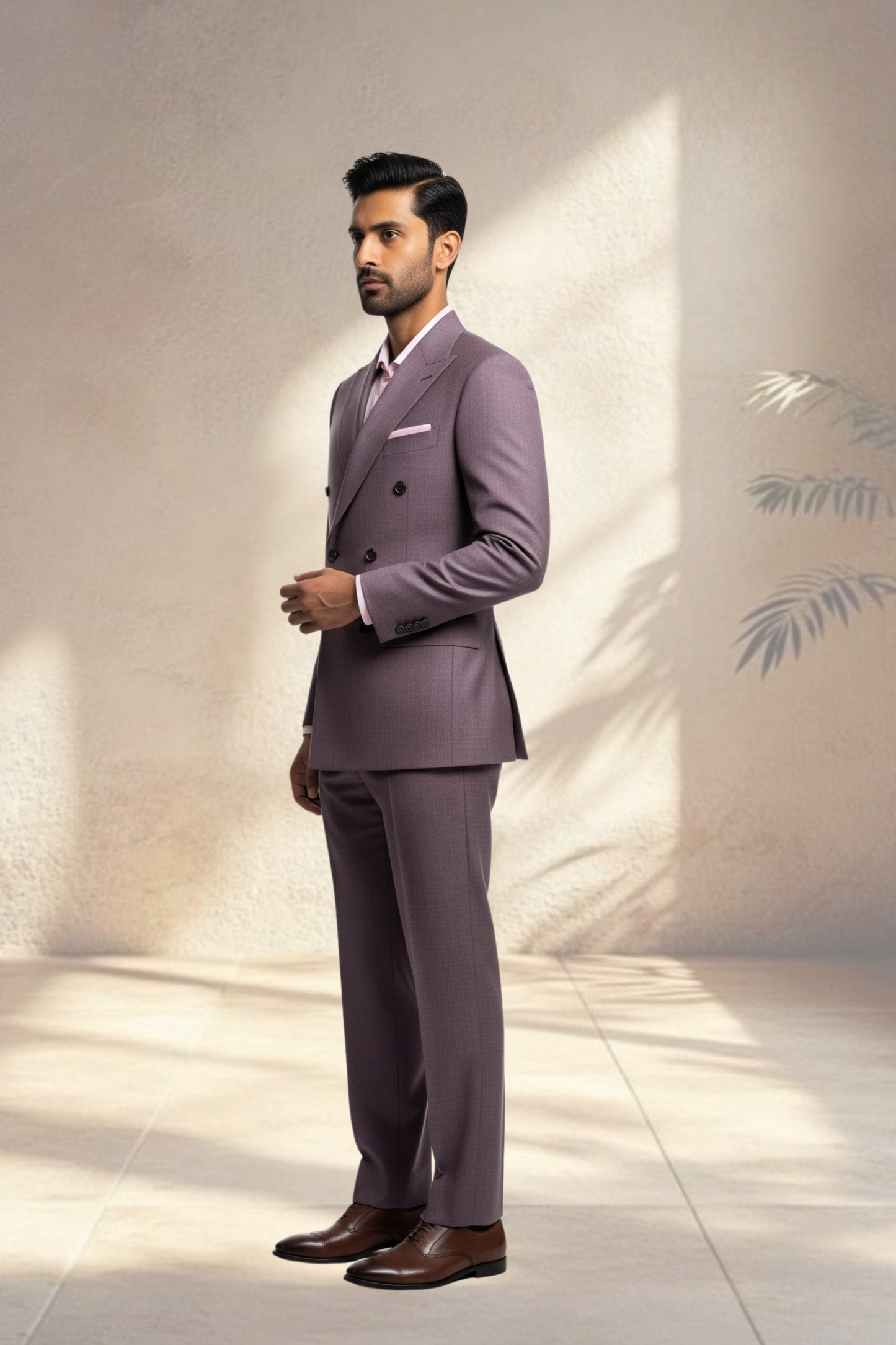 2 Piece Double Breasted  deep mauve-brown Suit