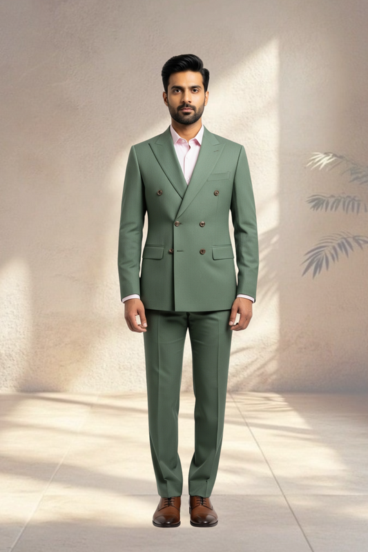2 Piece Double Breasted Sage green suit