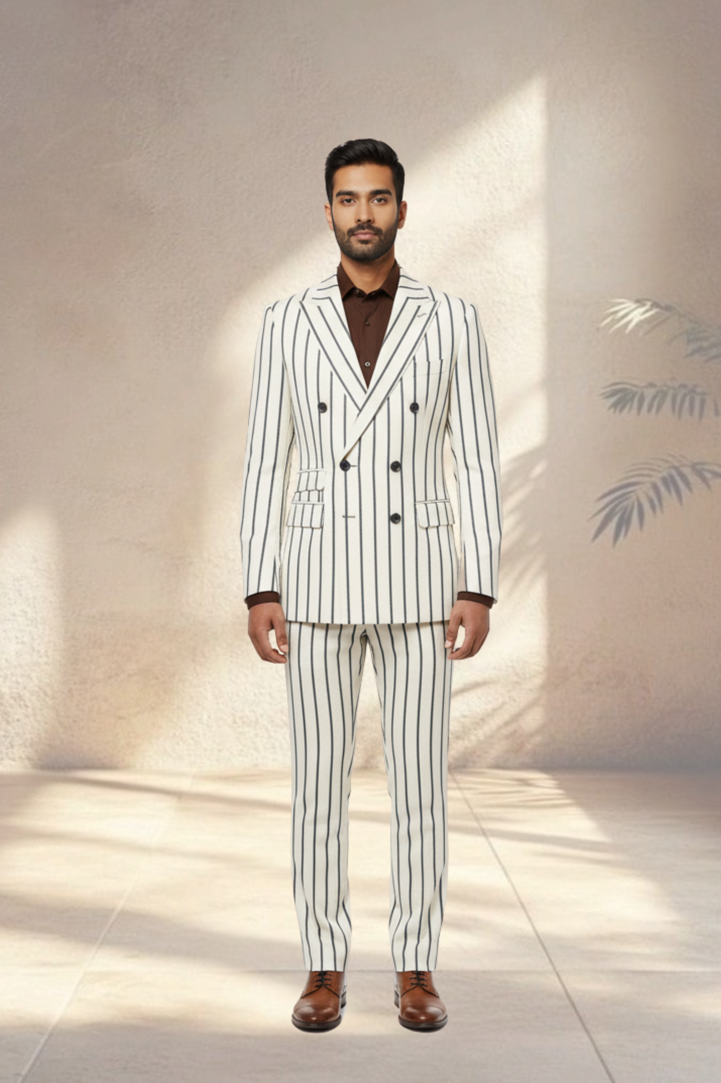 2 Piece Double Breasted Pin Stripe white suit