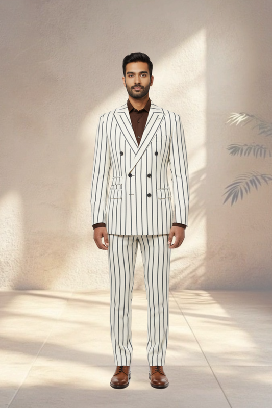 2 Piece Double Breasted Pin Stripe white suit