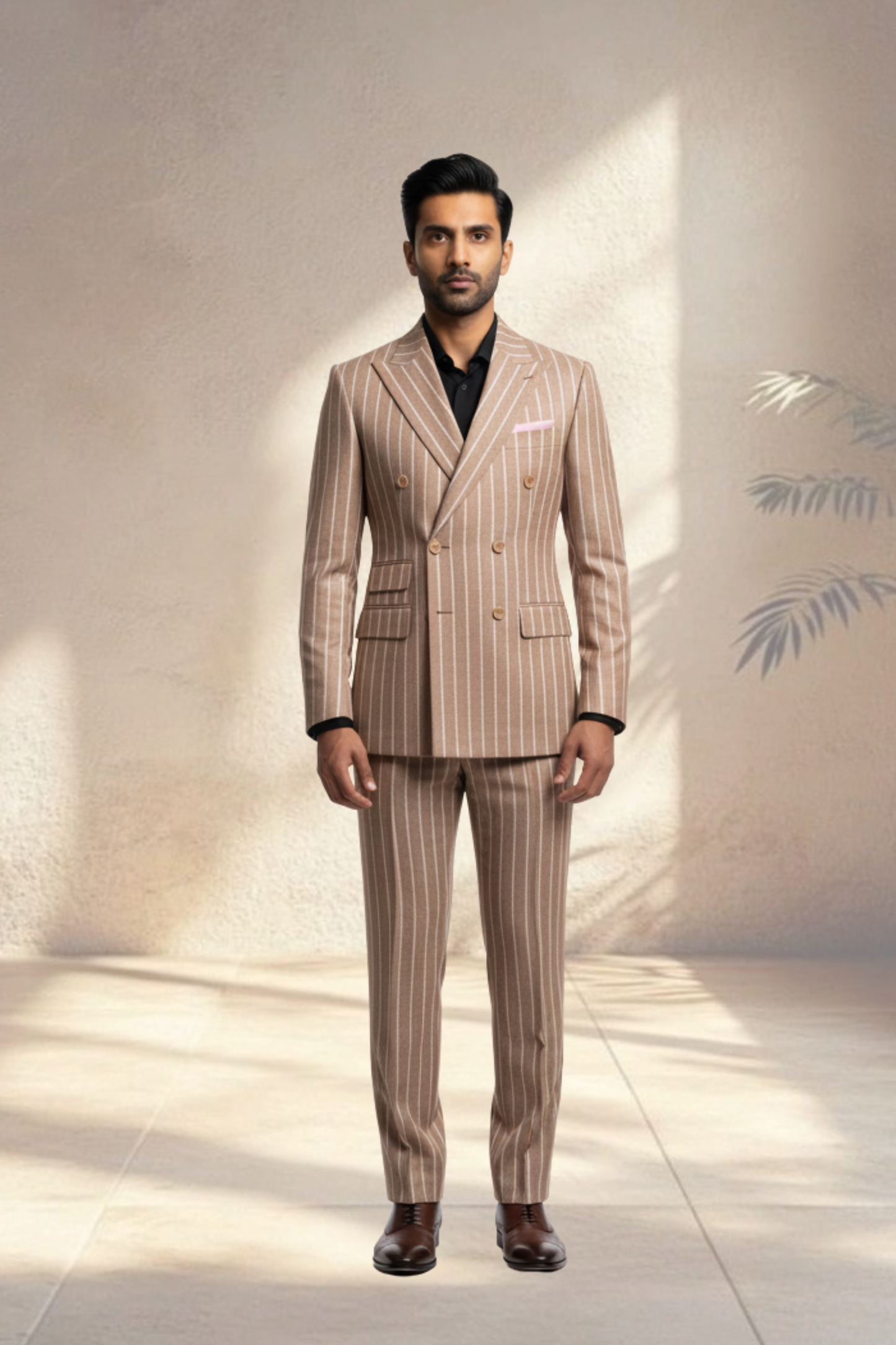2 Piece Double Breasted Peach Pin Stripe Suit