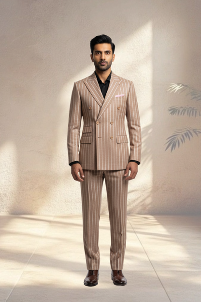 2 Piece Double Breasted Peach Pin Stripe Suit