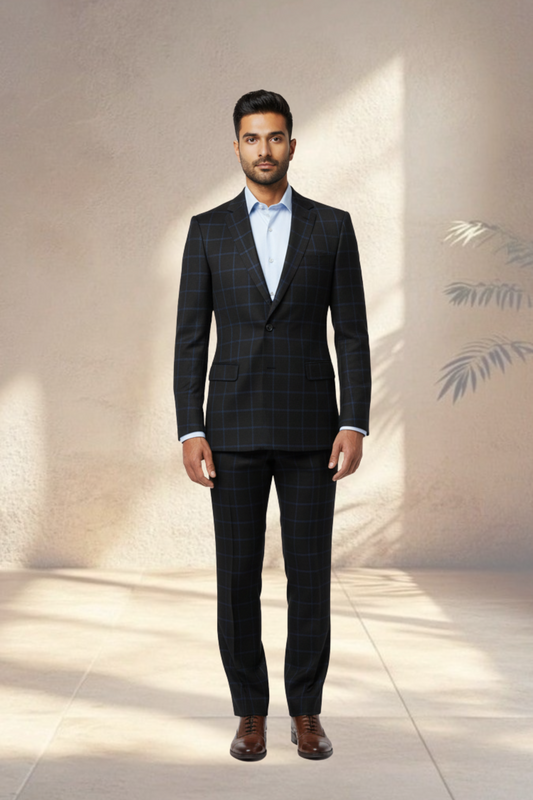 2 Piece Black Windowpane Check Suit