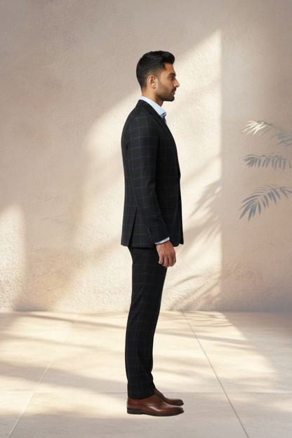 2 Piece Black Windowpane Check Suit