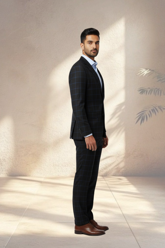 2 Piece Black Windowpane Check Suit