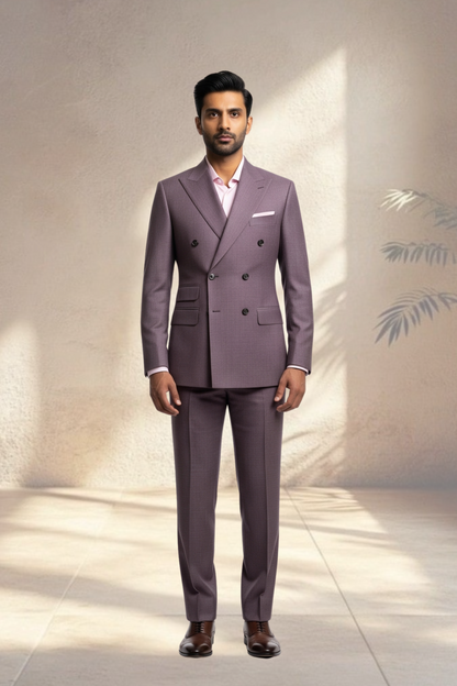 2 Piece Double Breasted  deep mauve-brown Suit