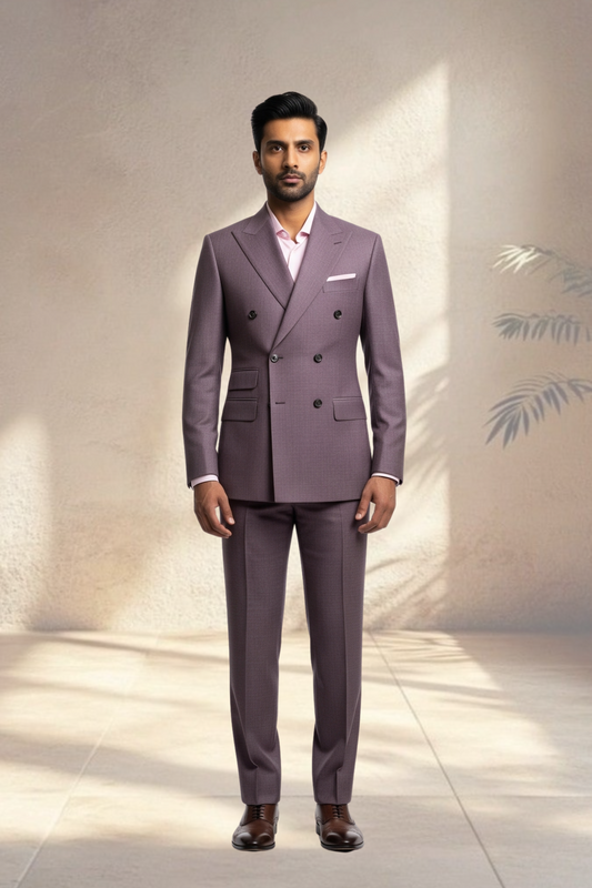 2 Piece Double Breasted  deep mauve-brown Suit