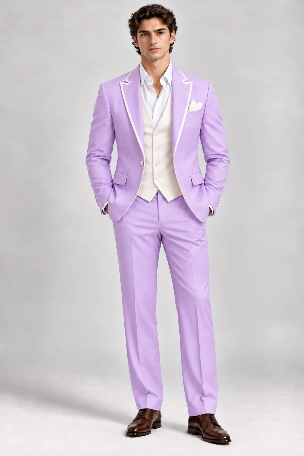 Lavender 3-piece tuxedo for men by BluTailor – front view