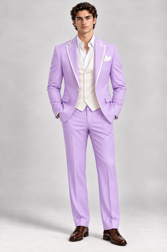 Lavender 3-piece tuxedo for men by BluTailor – front view