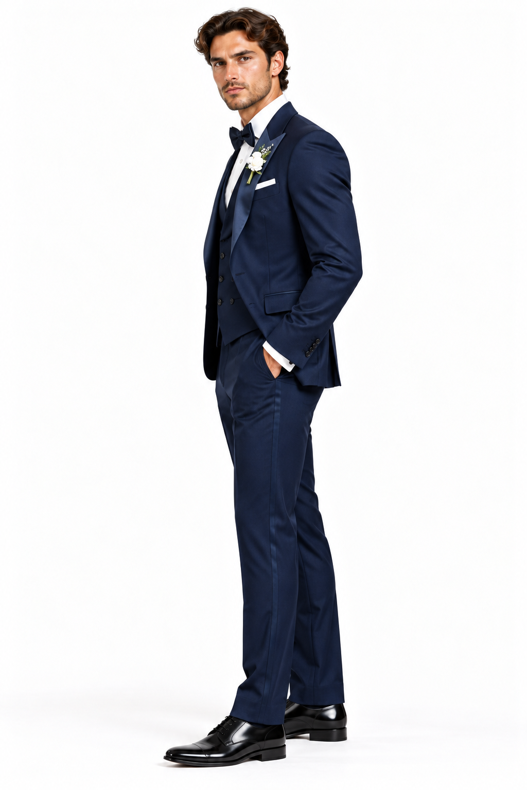 Navy Blue 3-piece tuxedo for men by BluTailor – side view