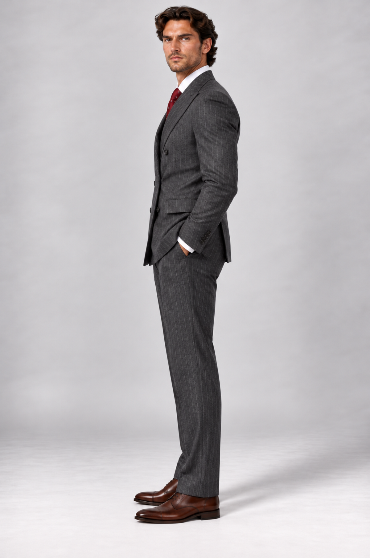 Pinstripe 3-piece suit for men by BluTailor – side view