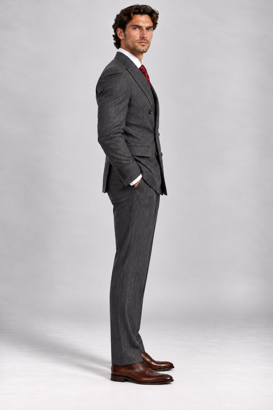 Pinstripe 3-piece suit for men by BluTailor – side view