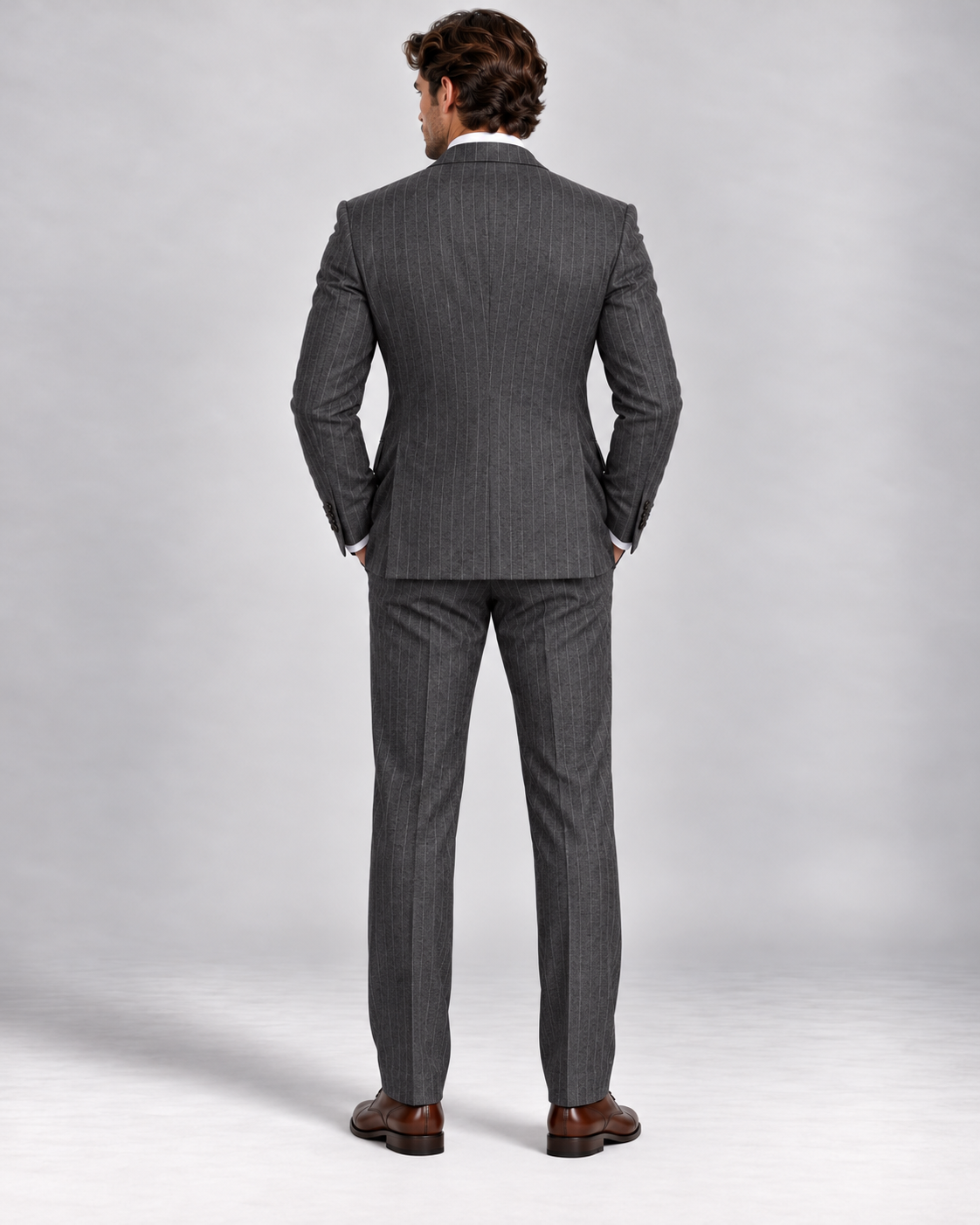 Pinstripe 3-piece suit for men by BluTailor – back view