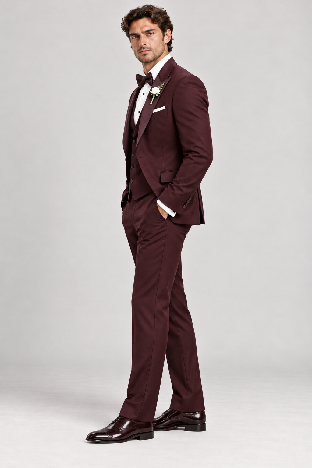 Burgundy Wine 3-piece tuxedo for men by BluTailor – side view