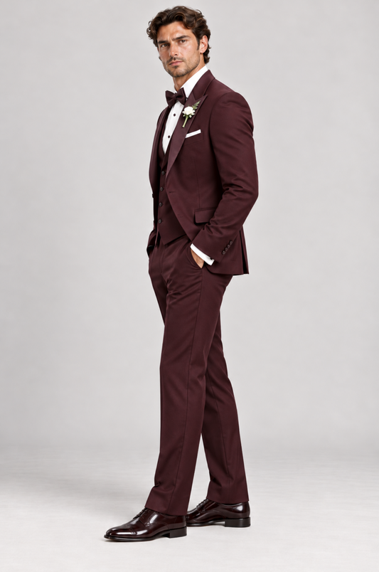 Burgundy Wine 3-piece tuxedo for men by BluTailor – side view