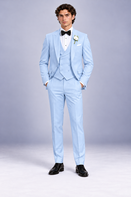 Ice Blue 3-piece tuxedo for men by BluTailor – side view