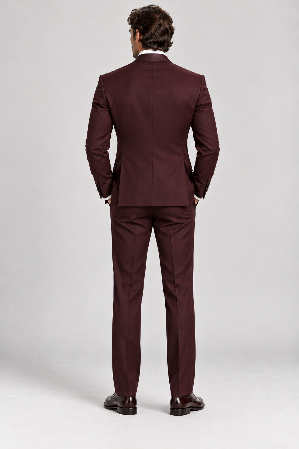 Burgundy Wine 3-piece tuxedo for men by BluTailor – back view