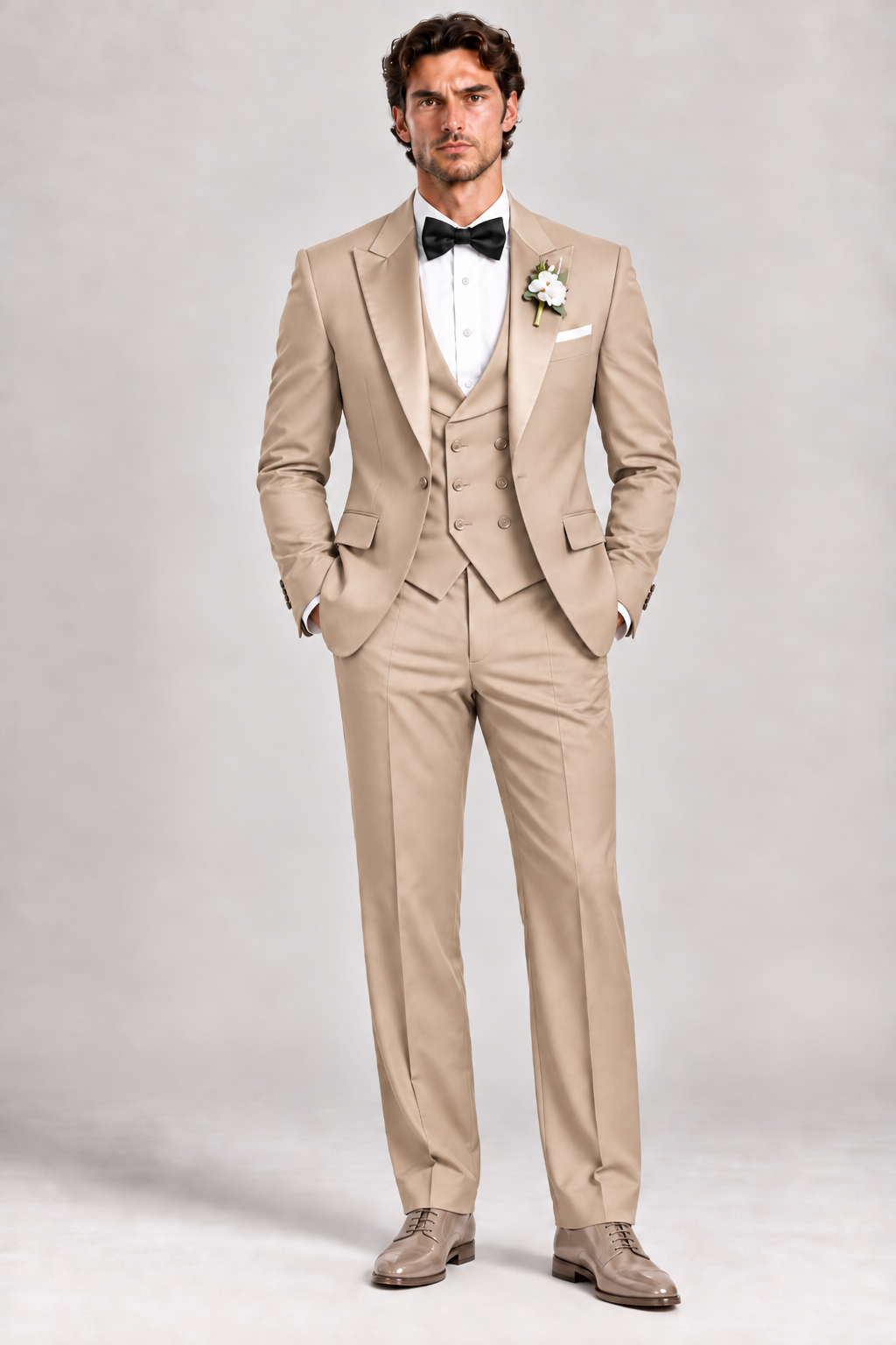 Beige 3-piece suit for men by BluTailor – side view