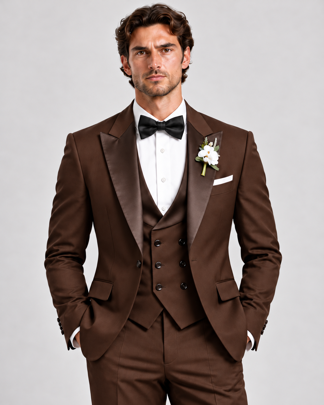 Mocha Brown 3-piece tuxedo for men by BluTailor – back view