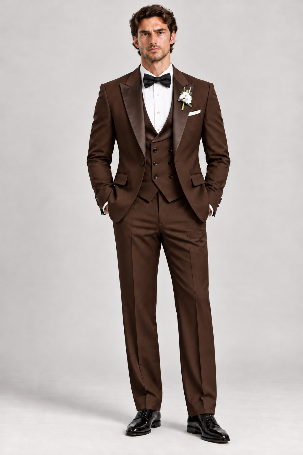Mocha Brown 3-piece tuxedo for men by BluTailor – front view