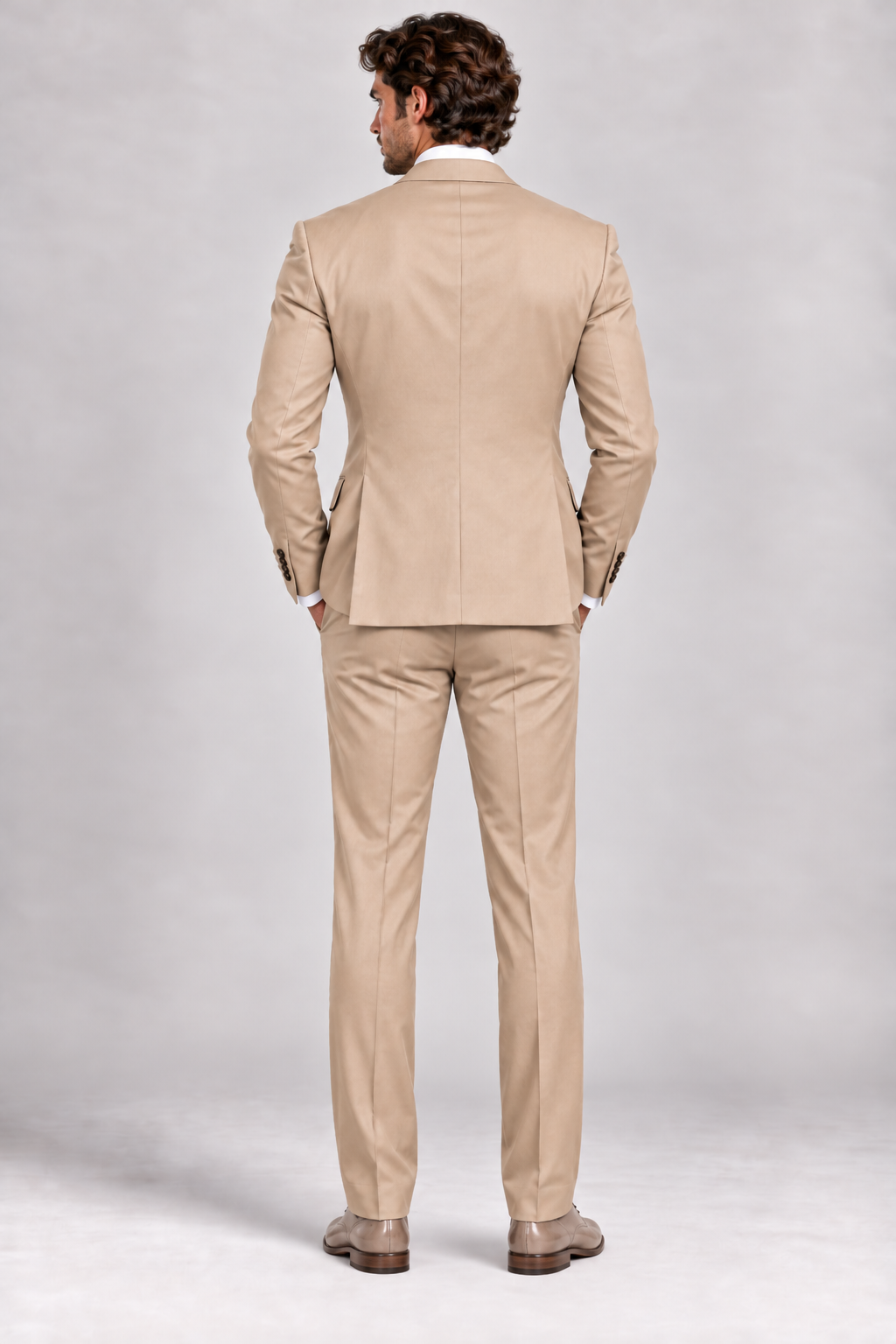 Beige 3-piece suit for men by BluTailor – back view