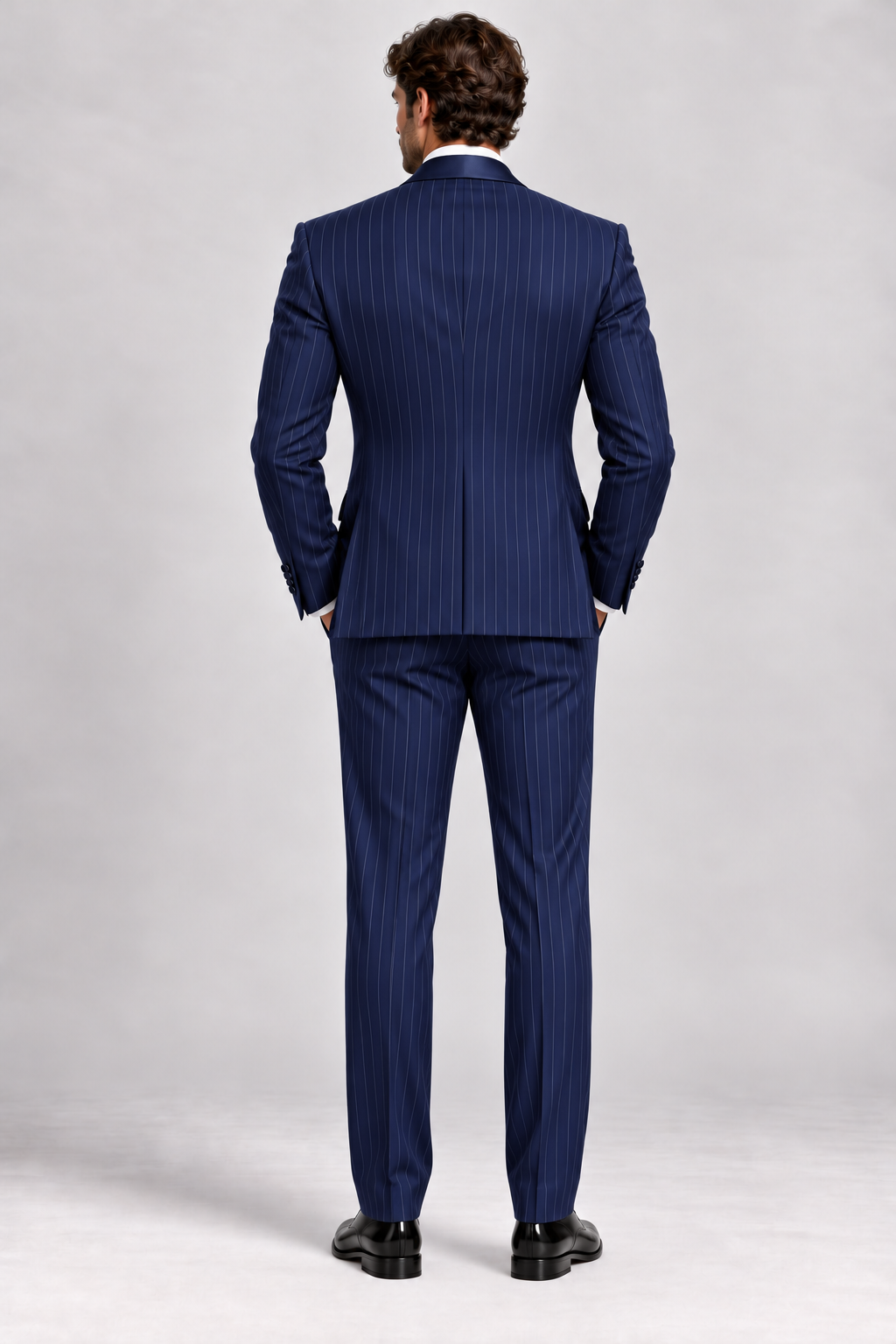 Navy Pinstripe 3-piece suit for men by BluTailor – back view