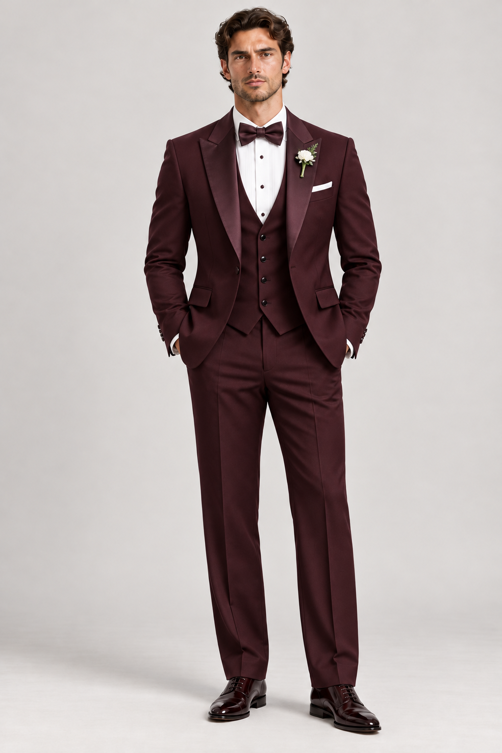 Burgundy Wine 3-piece tuxedo for men by BluTailor – front view