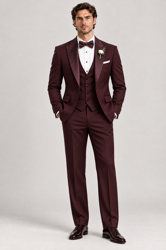Burgundy Wine 3-piece tuxedo for men by BluTailor – front view