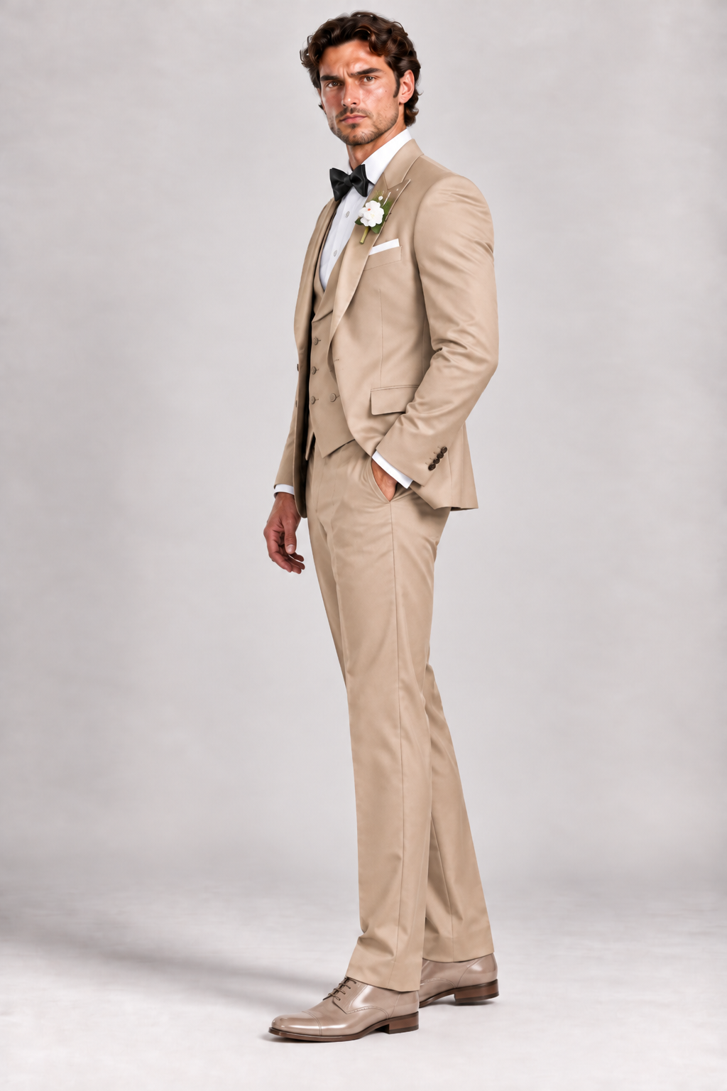 Beige 3-piece suit for men by BluTailor – front view
