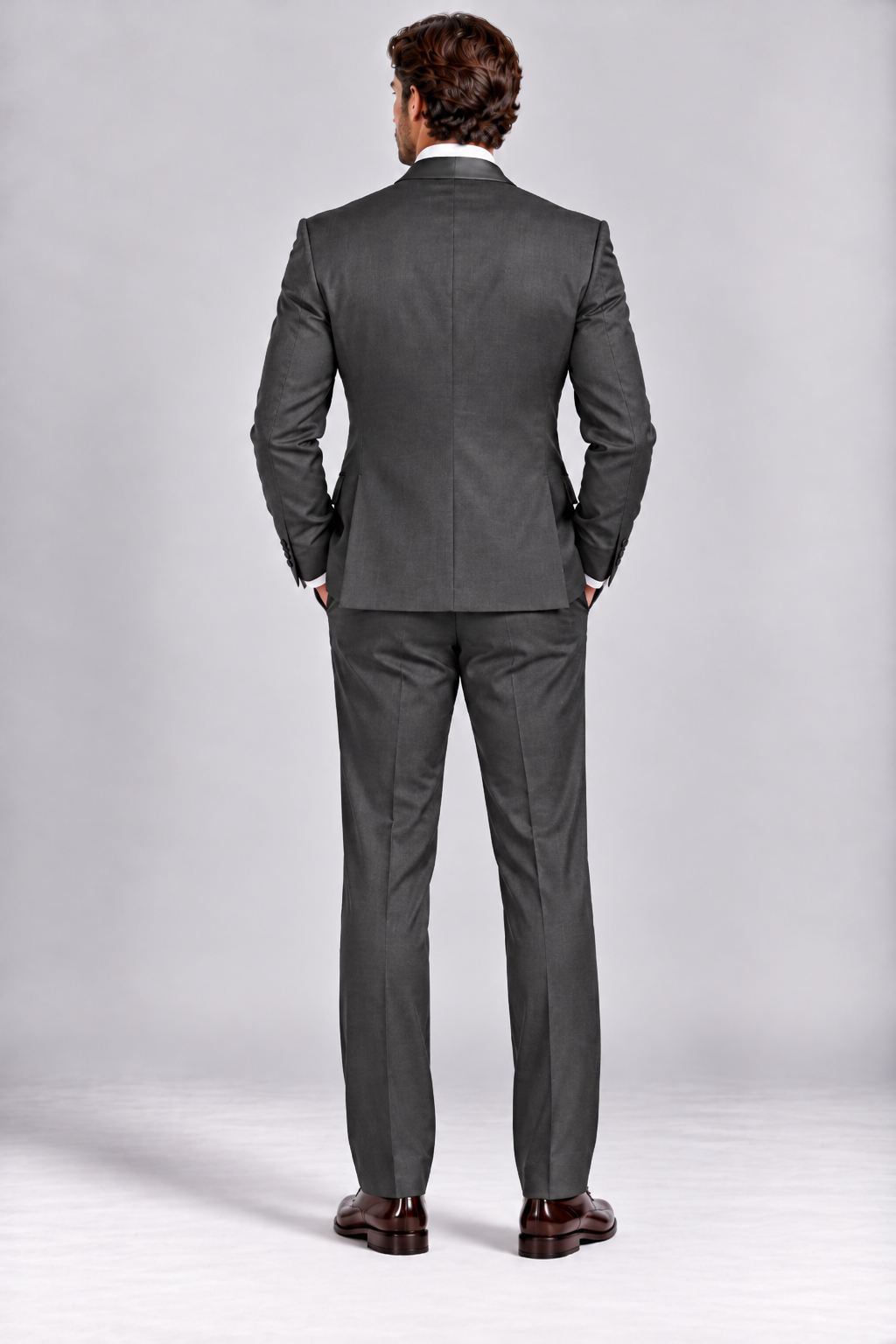 Charcoal Grey 3-piece tuxedo for men by BluTailor – back view
