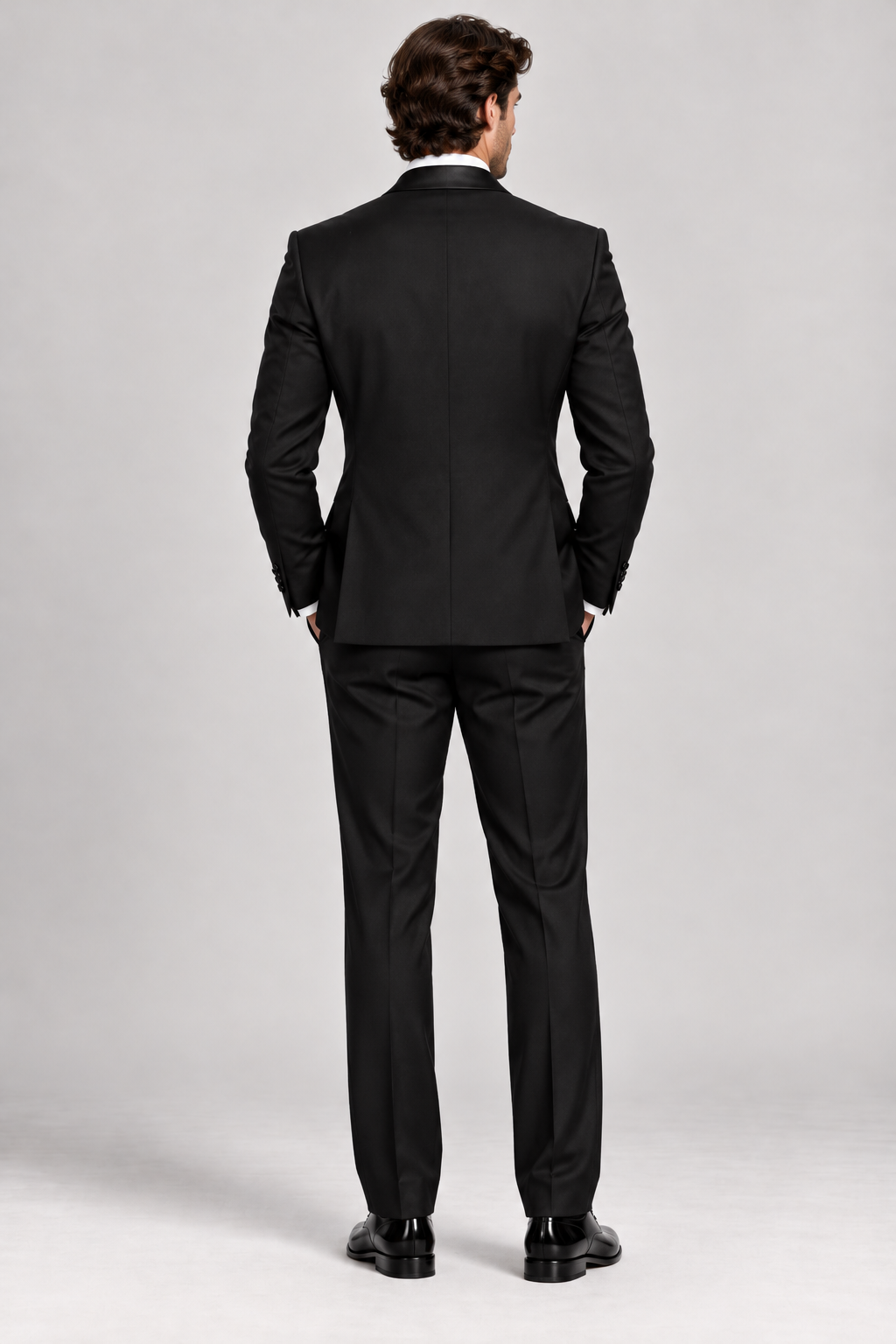 Black 3-piece tuxedo for men by BluTailor – back view