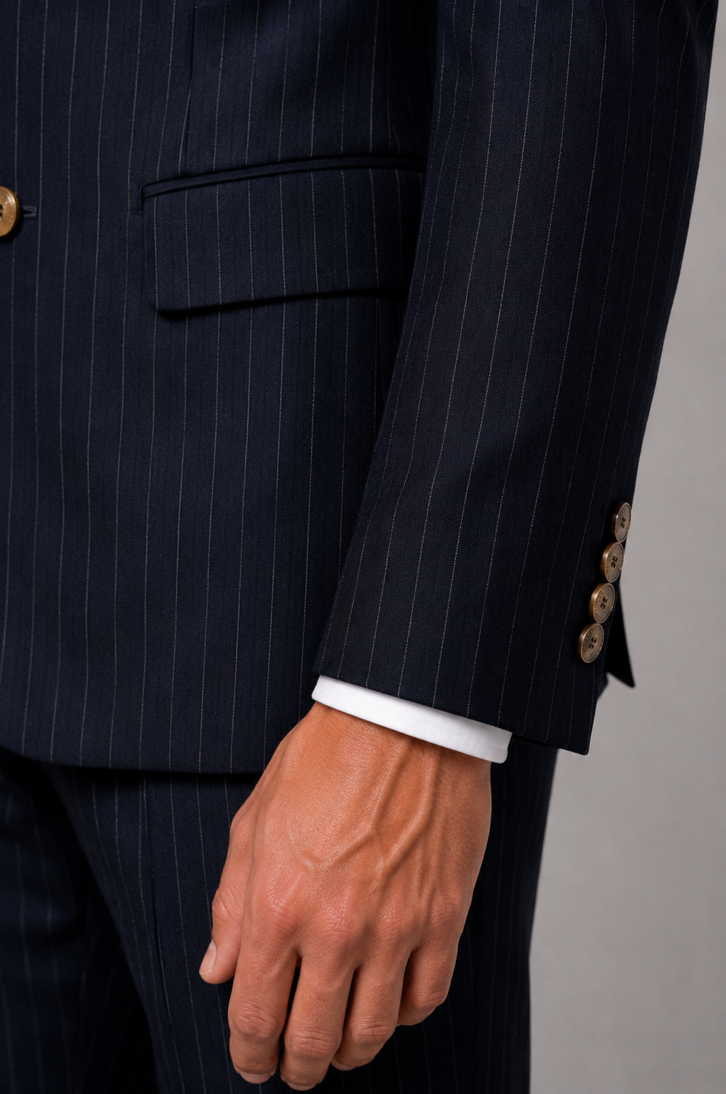 Blutailor Signature Midnight Blue Pinstripe 2 piece Double Breasted Half Canvas suit