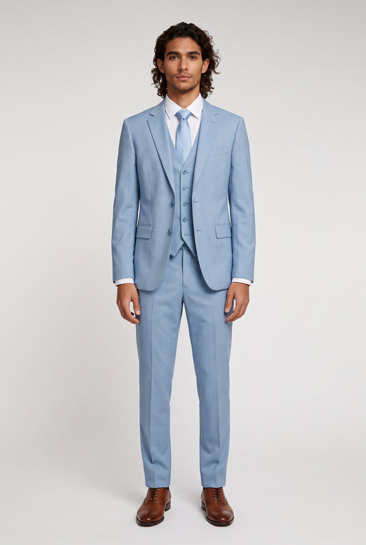 Blutailor Light Blue Merino Wool Wedding Suit for Men | Custom Tailored Groom Suit