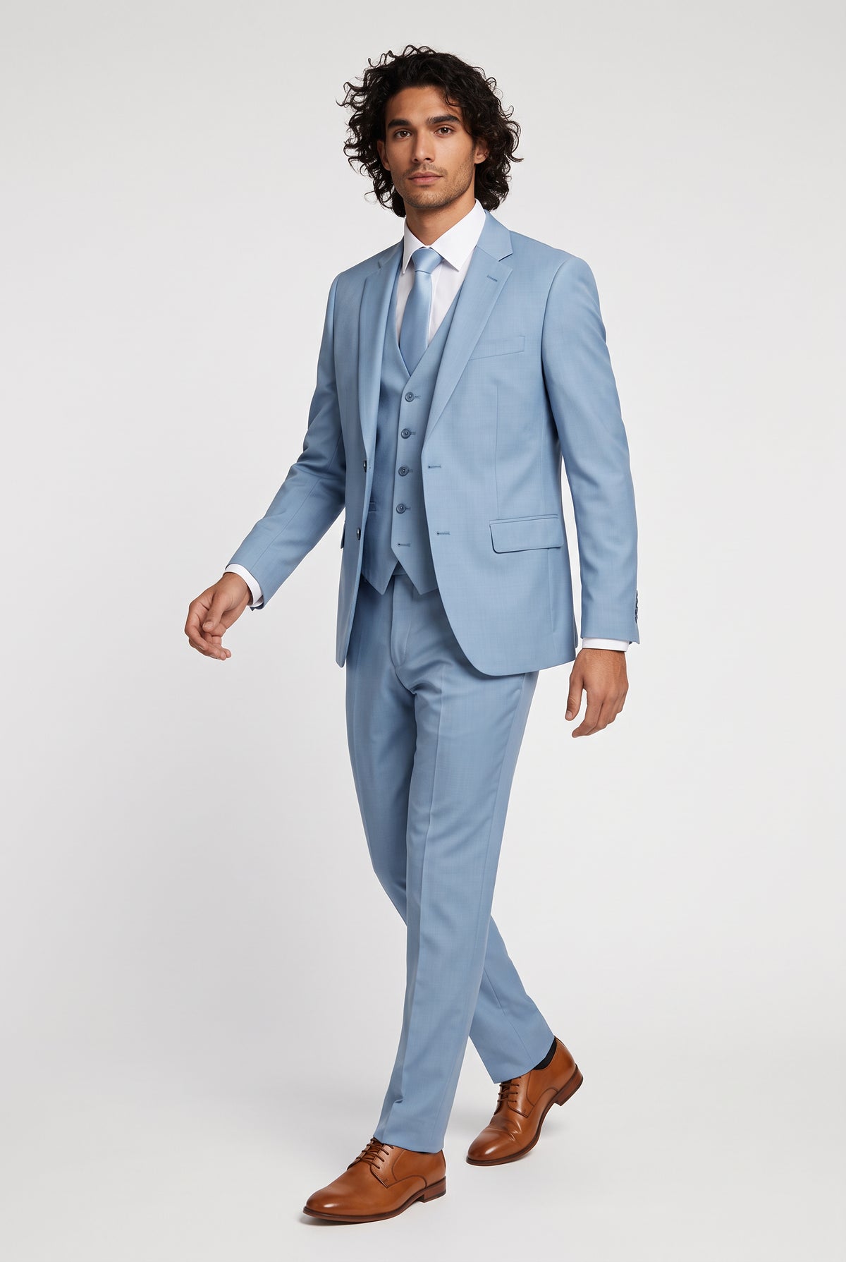 Blutailor Light Blue Merino Wool Wedding Suit for Men | Custom Tailored Groom Suit