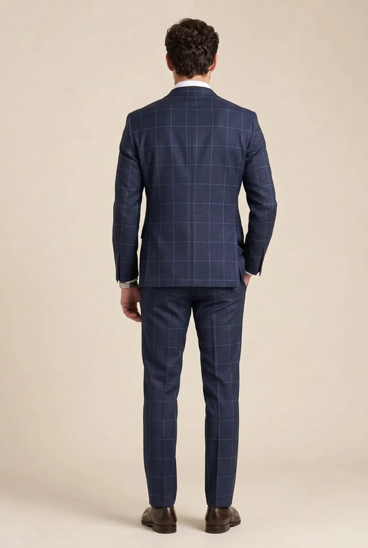 BLUTAILOR – Navy Windowpane Check Suit for Men | Custom Tailored Suit