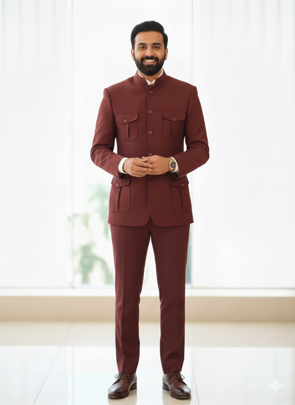 Blutailor Premium Wool Crepe Monarch Shacket in Vintage Wine