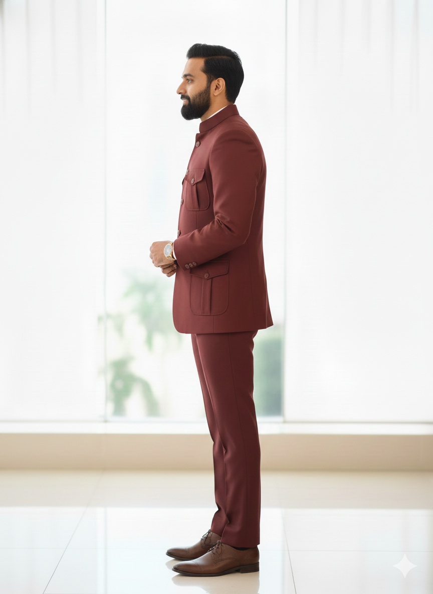 Blutailor Premium Wool Crepe Monarch Shacket in Vintage Wine