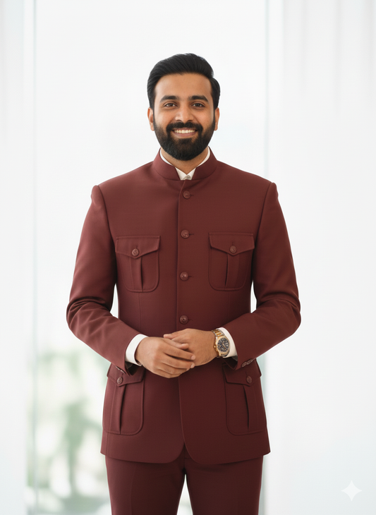 Blutailor Premium Wool Crepe Monarch Shacket in Vintage Wine